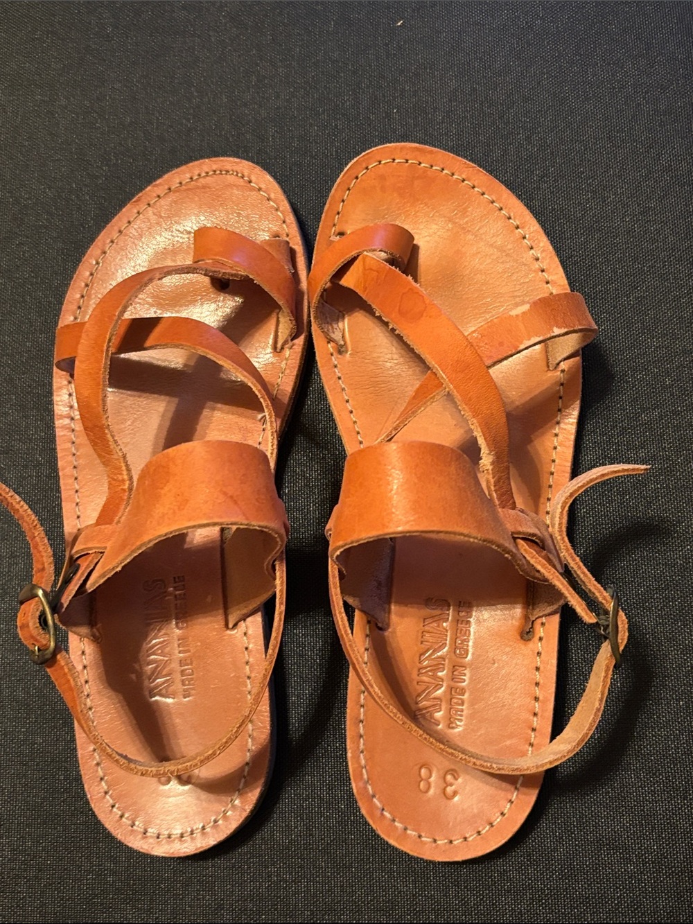 Handmade in Greece Tan Leather Sandals Size 38 Great Condition!🇬🇷